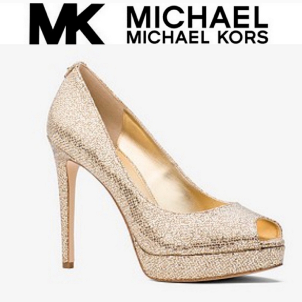 Michael Kors Erika glitter peep toe heels size 10
